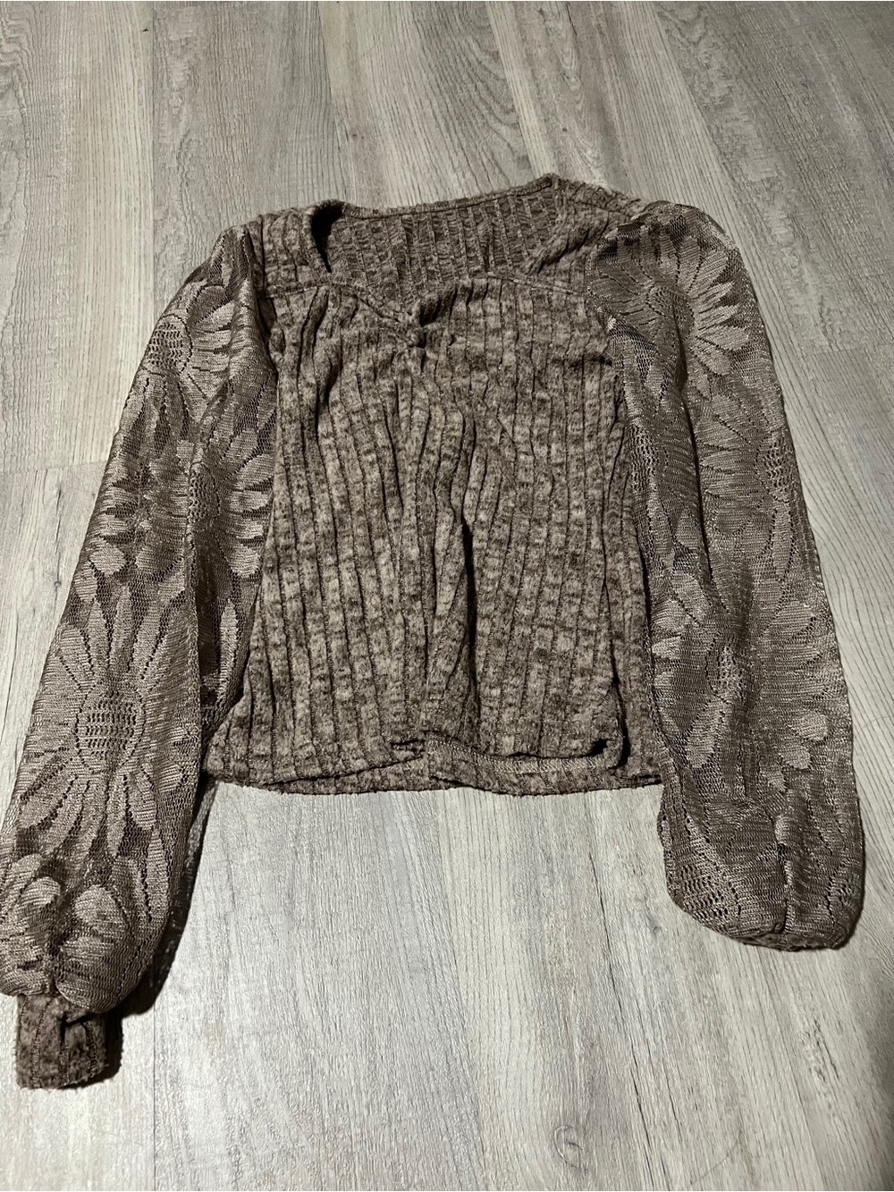 Brown Floral Lace Sleeve Women's Top - Unbranded